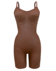 Sustainable shapewear front of ella nude, our deepest nude tone, plant-based shapewear bodysuit. made from evo and creora.