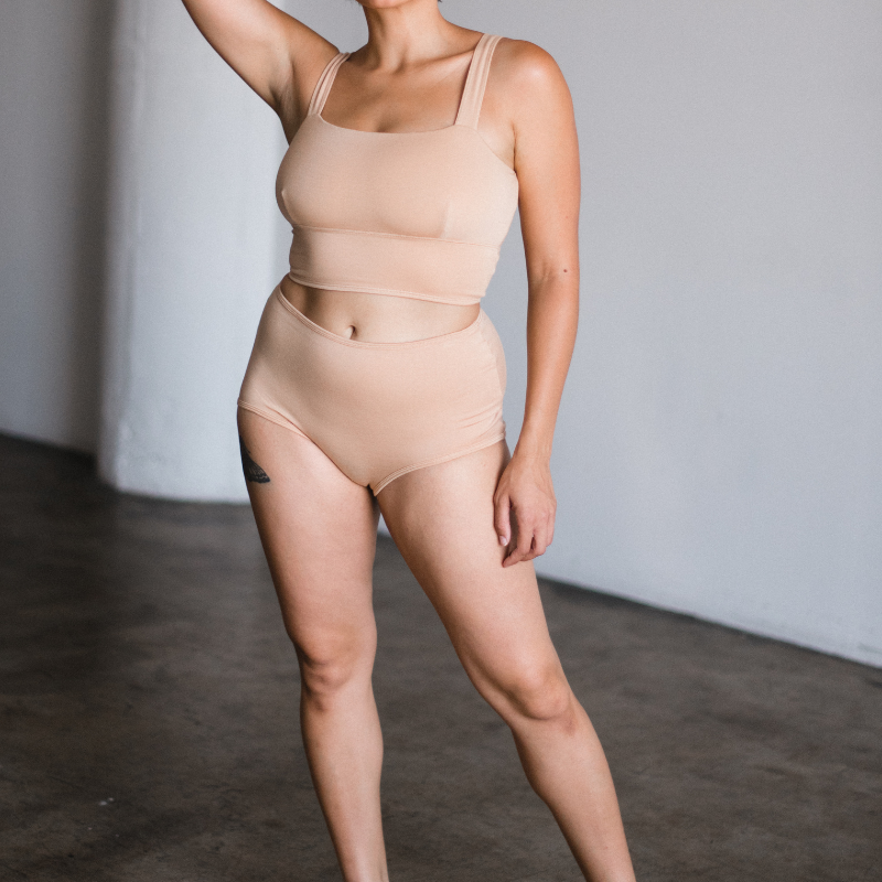 front view of high rise brief in ada nude a beige tone