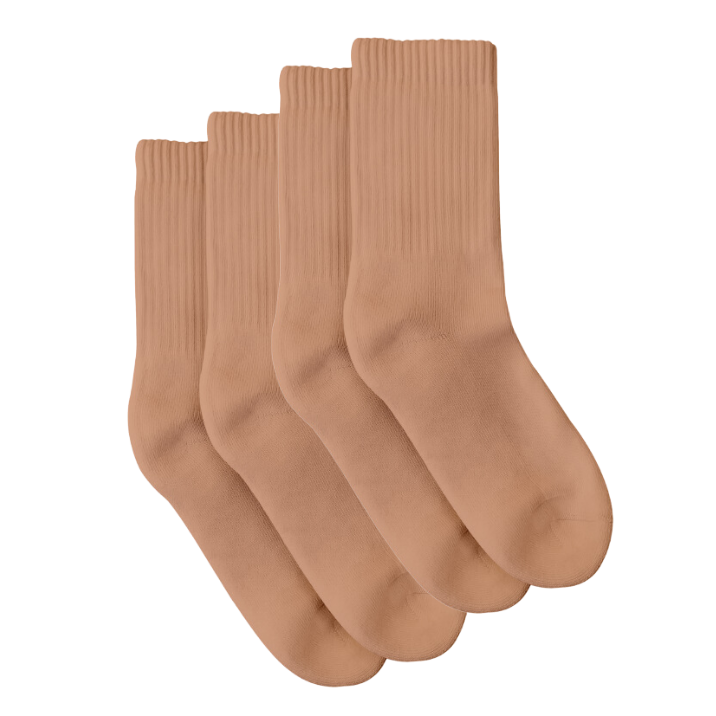 MAYA NUDE, A CARAMEL MEDIUM NUDE TONE, PREMIUM ORGANIC PIMA CREW COTTON SOCKS. ETHICALLY AND SUSTAINABLY MADE IN PERU.