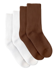 WHITE AND ELLA NUDE, A DEEP BROWN TONE.PREMIUM ORGANIC PIMA CREW COTTON SOCKS. ETHICALLY AND SUSTAINABLY MADE IN PERU.