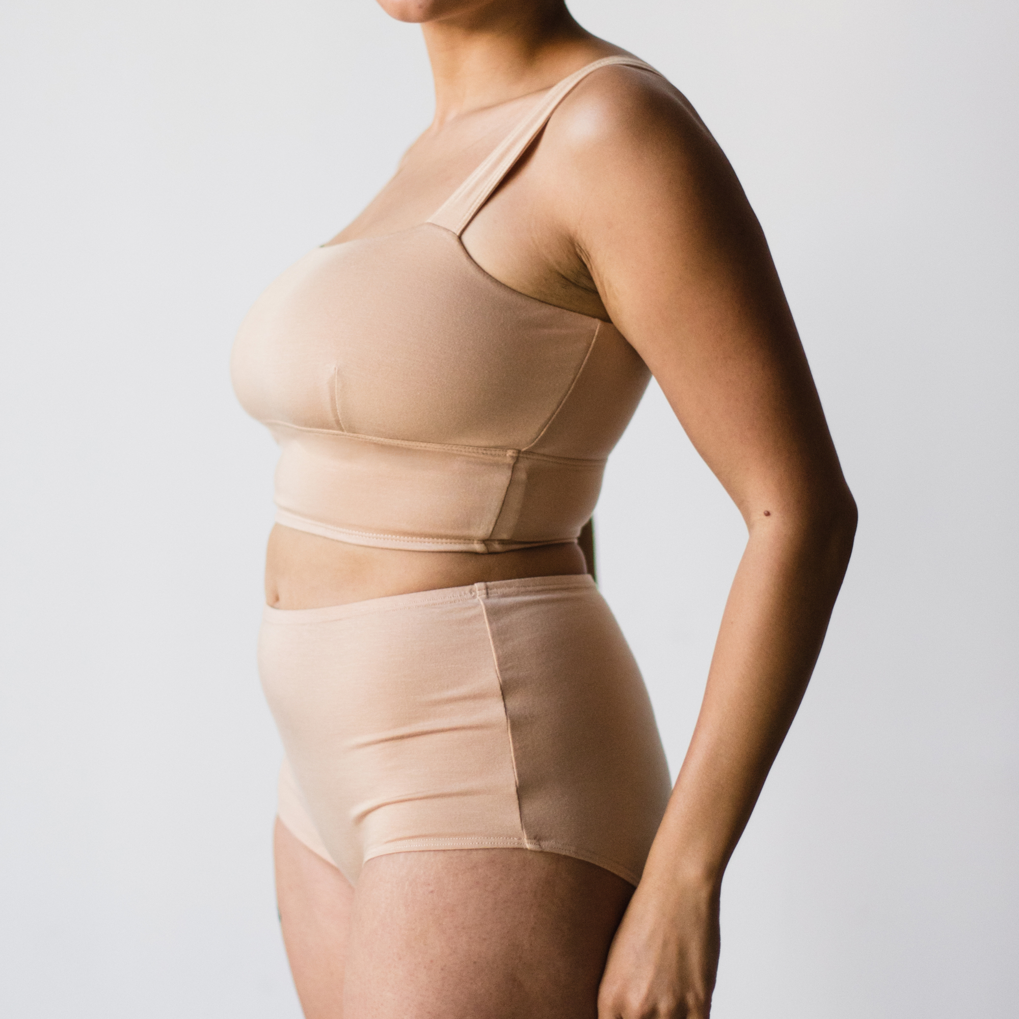 ada nude, lightst nude tone, high rise briefs made from soft and sustainable tencel.