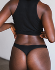 black ribbed tencel thong back view